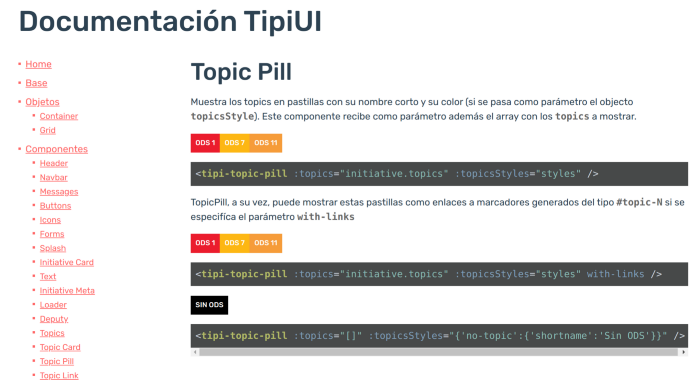 Una de las secciones de la documentación de TIPIUI